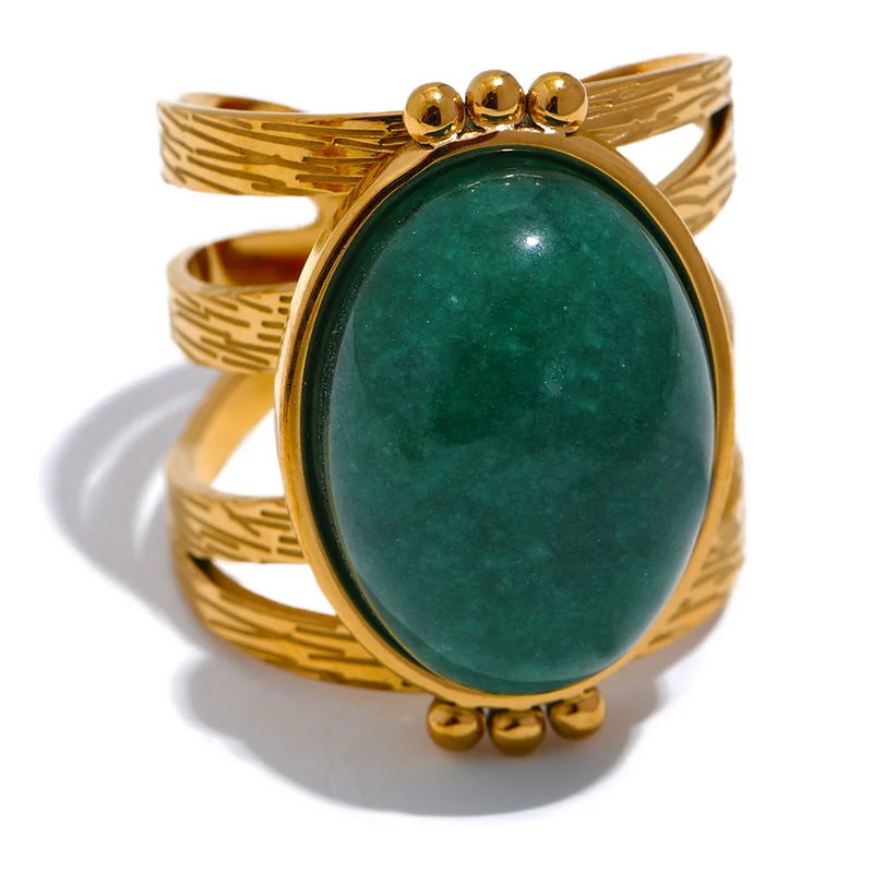 18K Gold-Plated Gemstone Statement Ring – Red Jasper, Green Aventurine, Black Onyx