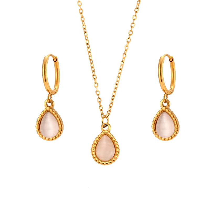 Harmony Stones - Dainty White Quartz 18K Gold Necklace and Earrings Set