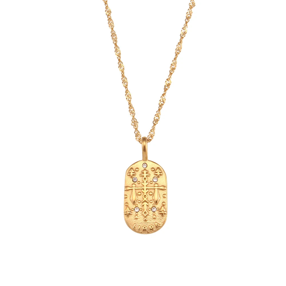 18K Gold Zodiac Pendant Necklace with Crystals