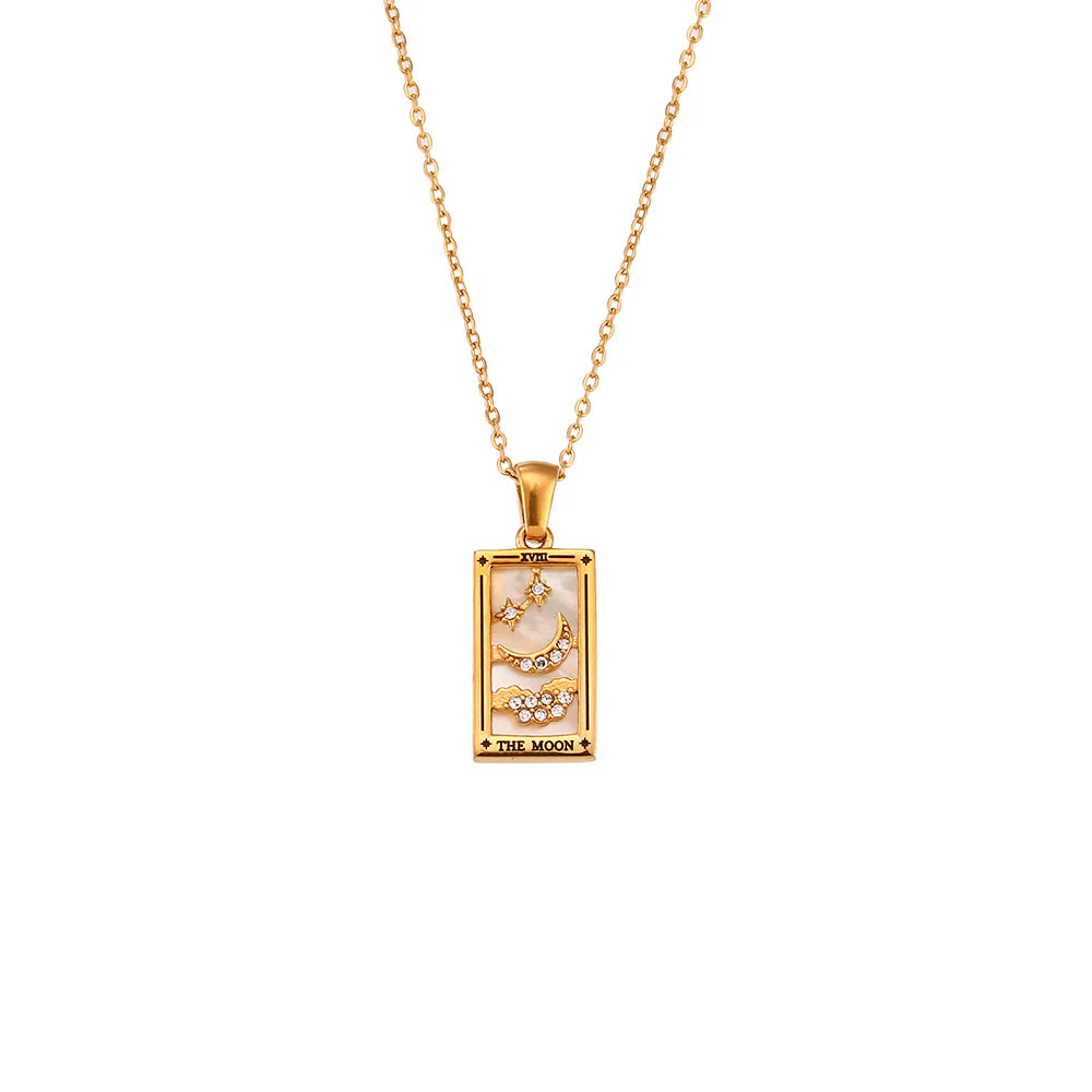 The Moon Tarot Card Necklace - 18k Gold Pendant