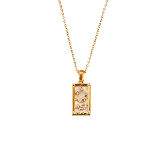The Moon Tarot Card Necklace - 18k Gold Pendant
