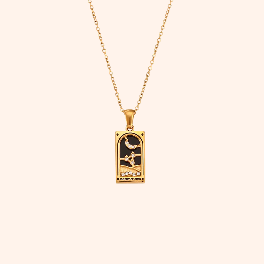 Knight of Cups Tarot Card Necklace - 18k Gold Card Pendant