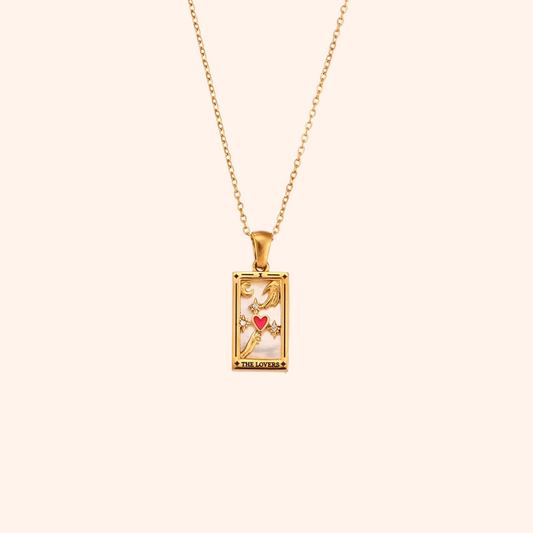 The Lovers Tarot Necklace - 18k Gold with Enamel
