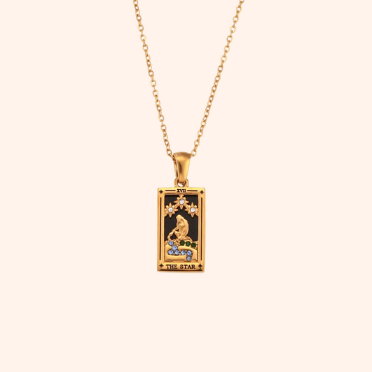 Gold Tarot Necklace - The Star (Black Edition)