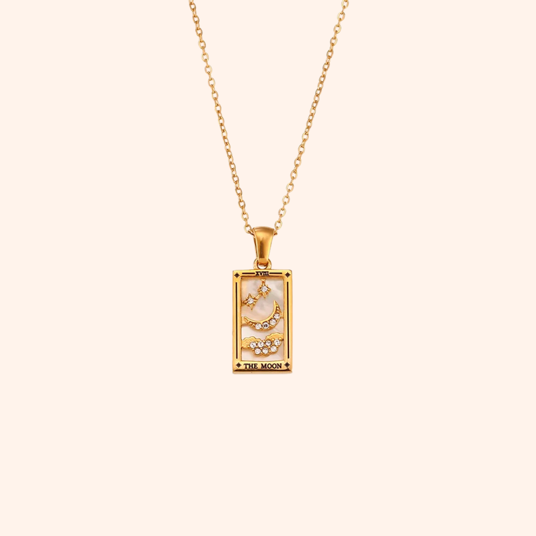 The Moon Tarot Card Necklace - 18k Gold Pendant