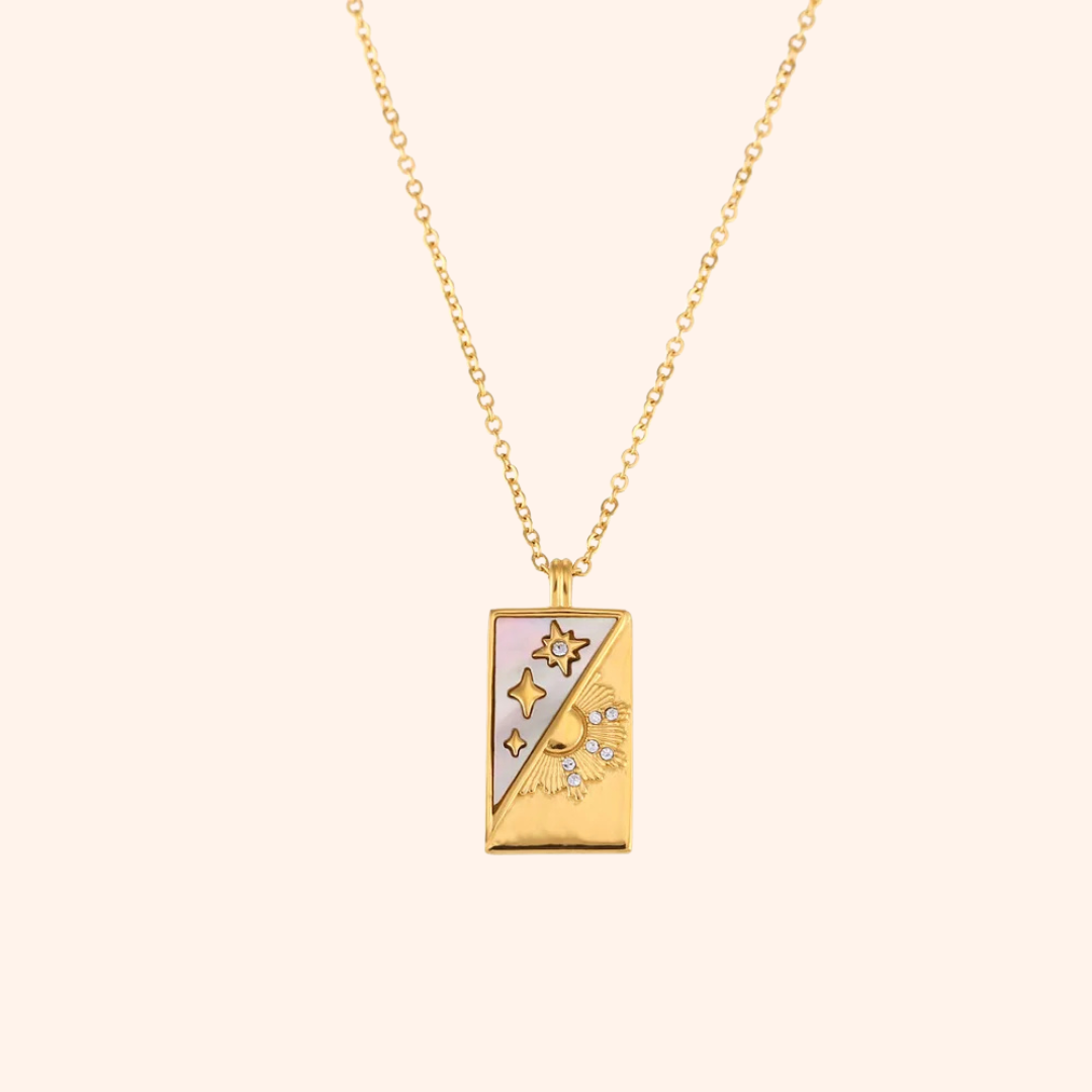 Dark Shine Tarot Card Necklace - 18k Gold with Star Details