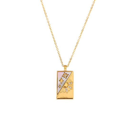 Dark Shine Tarot Card Necklace - 18k Gold with Star Details