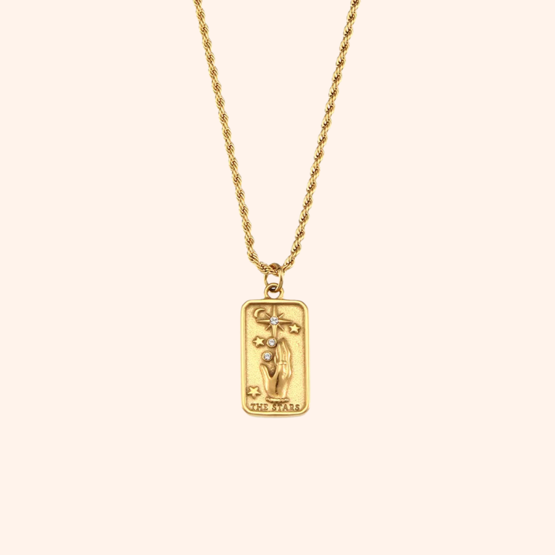 The Star Tarot Card Necklace - Black Enamel Gold Edition
