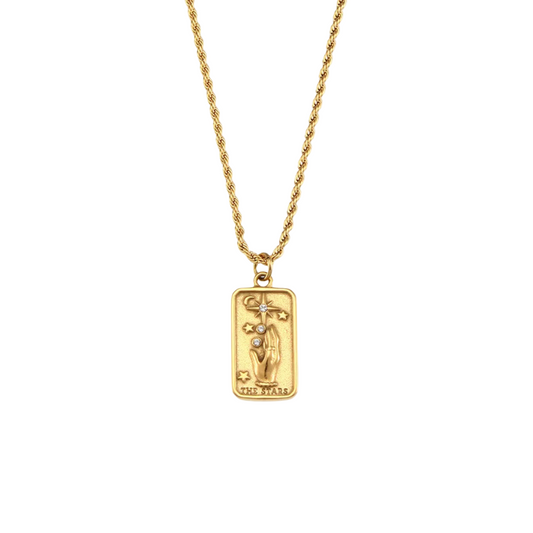 The Star Tarot Card Necklace - Black Enamel Gold Edition