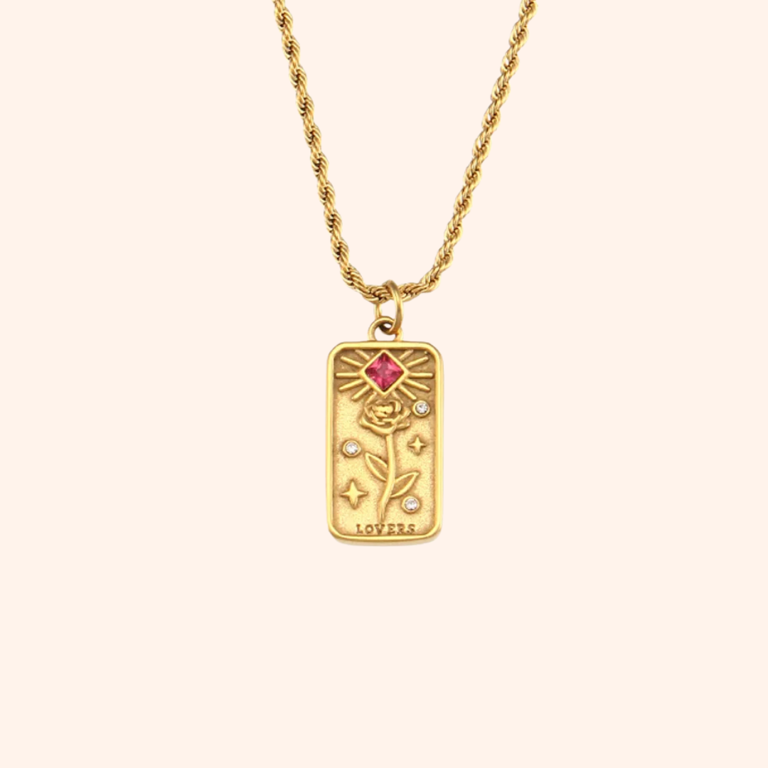 Classic Lovers Tarot Card Necklace - 18k Gold Pendant