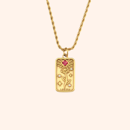 Classic Lovers Tarot Card Necklace - 18k Gold Pendant