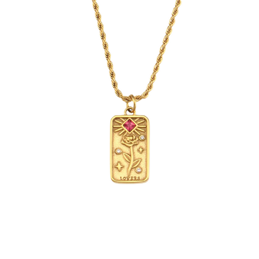 Classic Lovers Tarot Card Necklace - 18k Gold Pendant