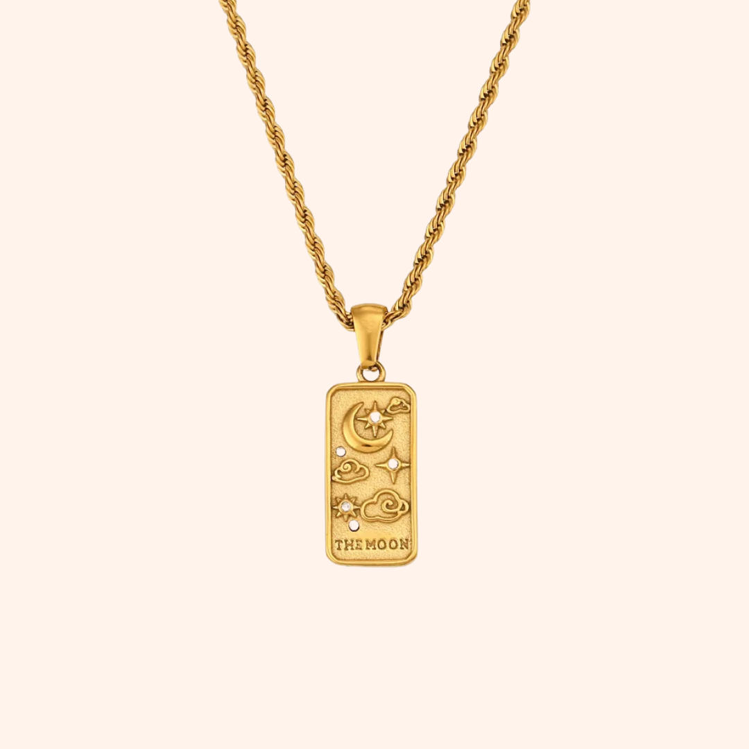 The Moon Tarot Card Necklace - Hollow Gold Pendant