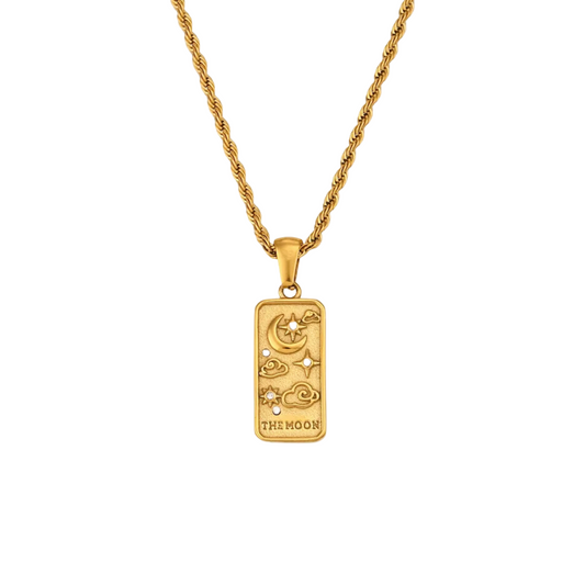 The Moon Tarot Card Necklace - Hollow Gold Pendant