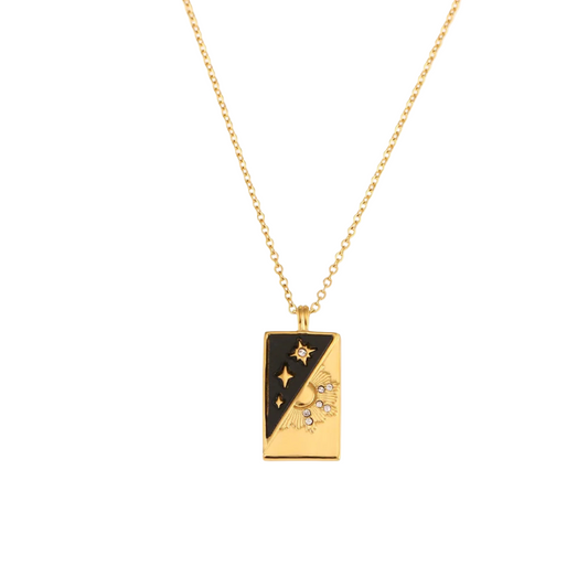 Shine Tarot Card Necklace - Gold and Black Star Design