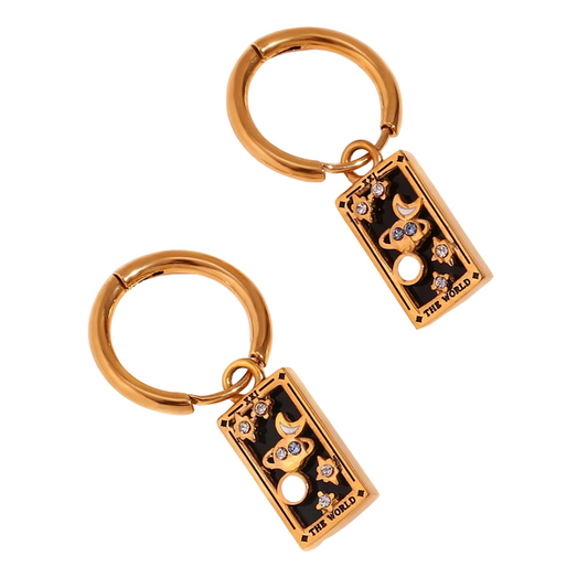 The World Tarot Card Hoop Earrings – 18K Gold