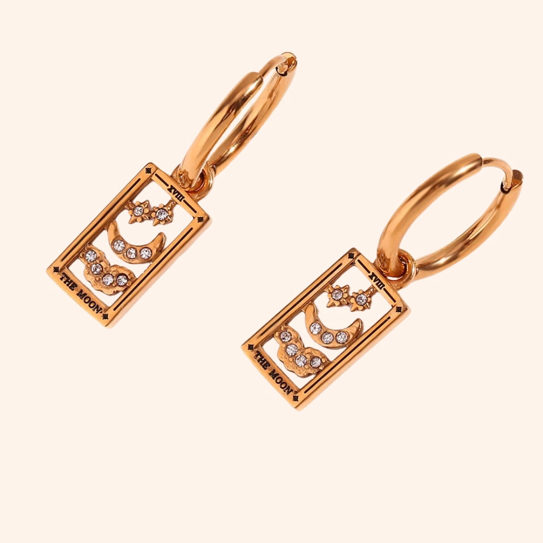 The Moon Tarot Card Hoop Earrings – 18K Gold