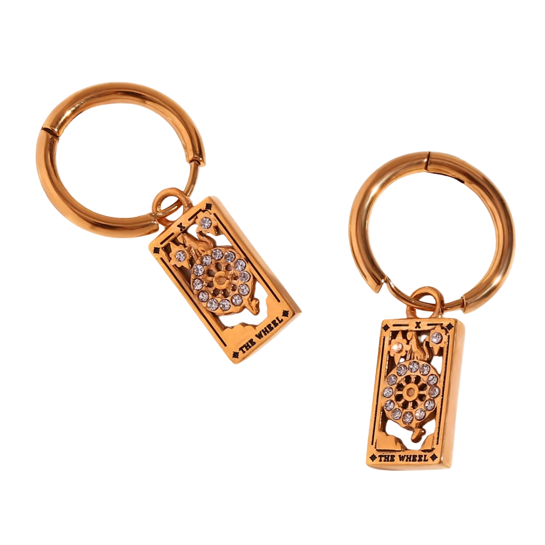 The Wheel Tarot Card Hoop Earrings – 18K Gold
