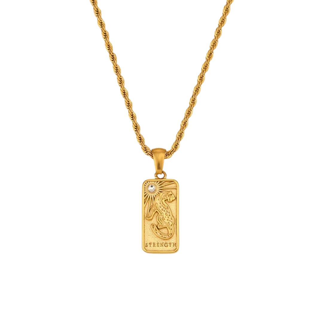 Strength Tarot Card Necklace - 18k Gold Card Pendant
