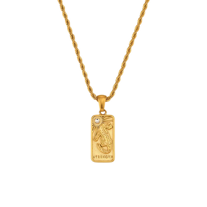 Strength Tarot Card Necklace - 18k Gold Card Pendant