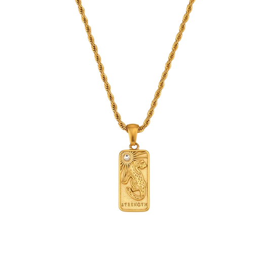 Strength Tarot Card Necklace - 18k Gold Card Pendant