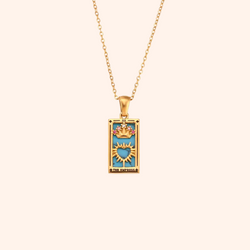 The Empress Tarot Card Necklace - 18k Gold Blue Enamel