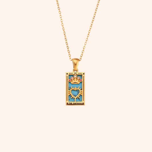 The Empress Tarot Card Necklace - 18k Gold Blue Enamel