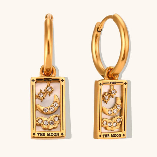 The Moon Tarot Card Hoop Earrings – 18K Gold