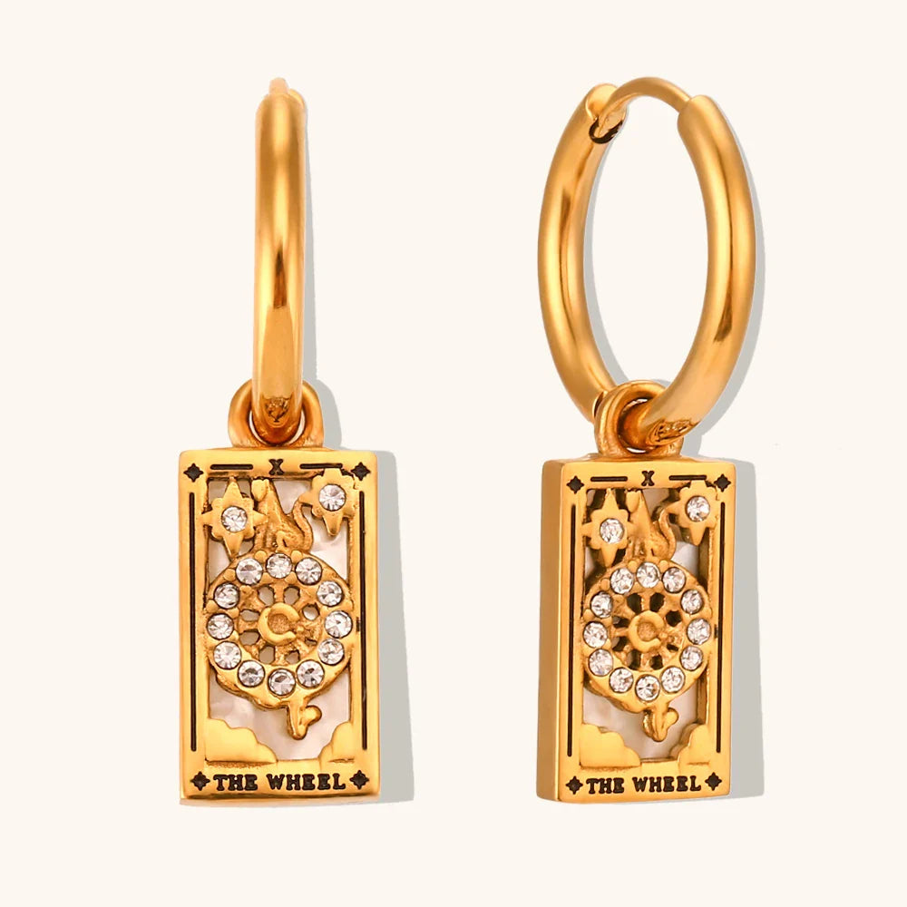 The Wheel Tarot Card Hoop Earrings – 18K Gold