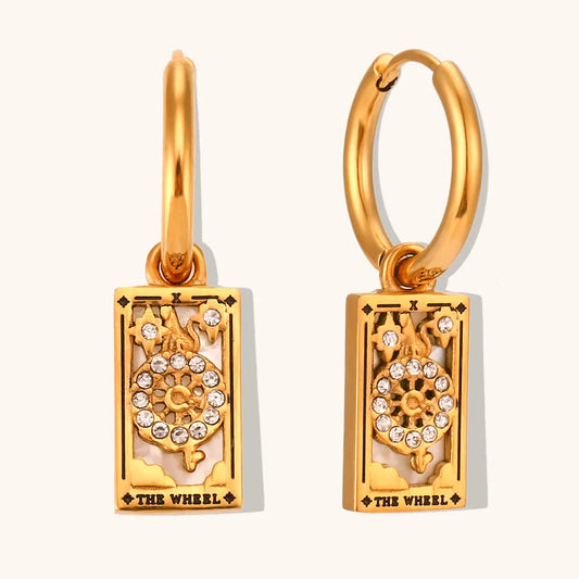 The Wheel Tarot Card Hoop Earrings – 18K Gold